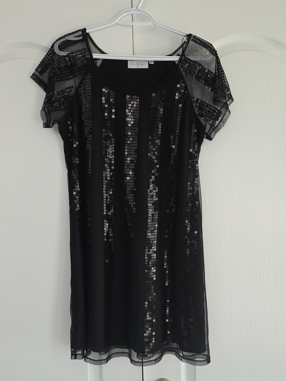 Alice Blue Black Sequin Mini Dress with Sheer Short Sleeves